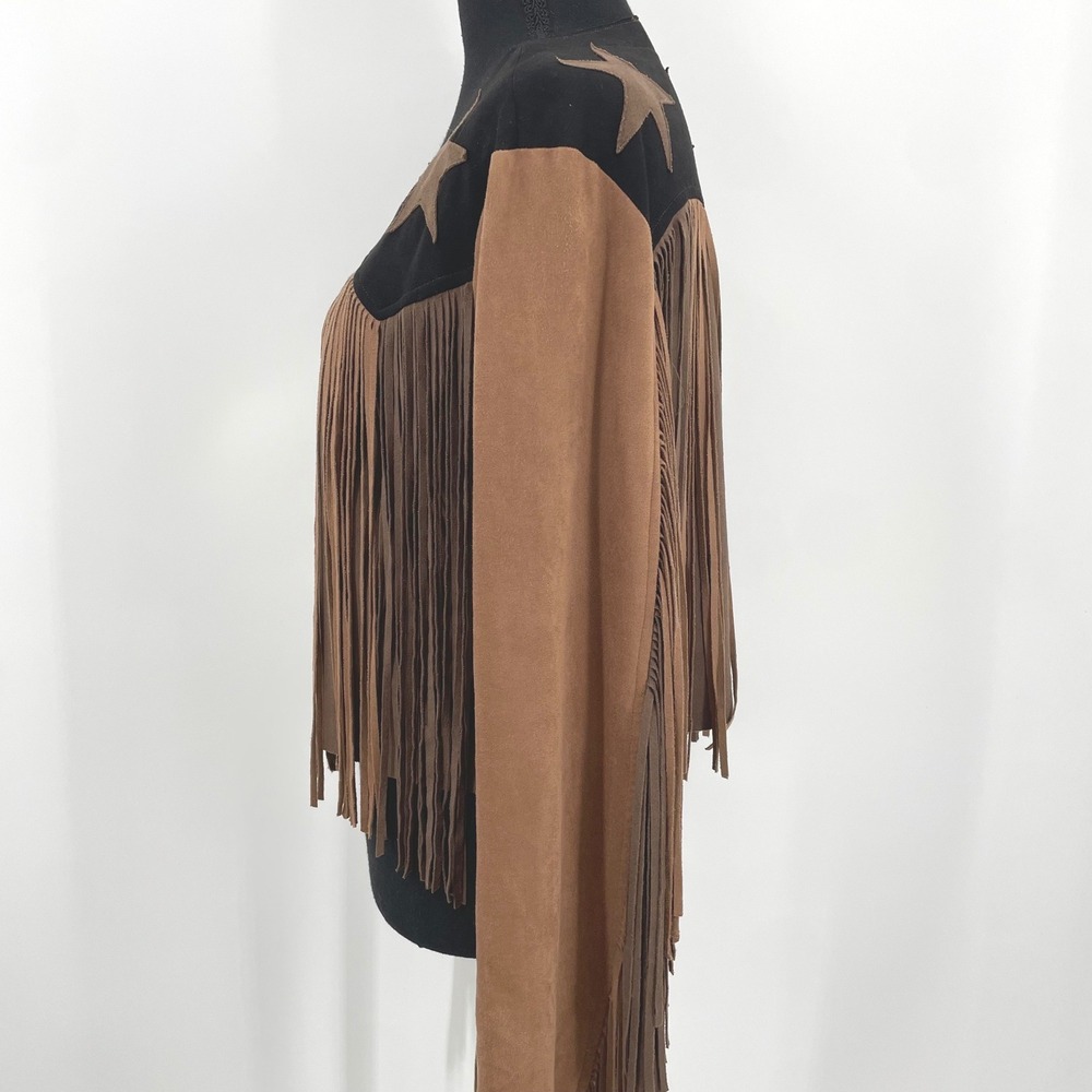 Vocal Fringe Jacket Womens Medium Brown Faux Suede Western Star Boho Festival - Picture 6 of 16